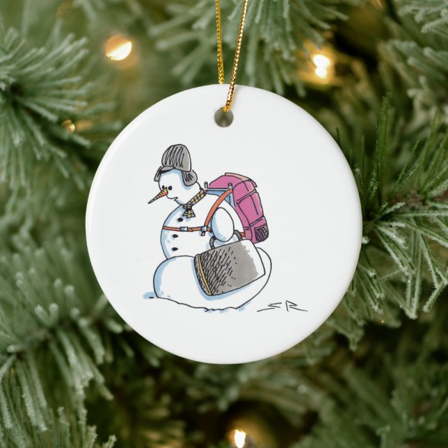 Backpack Snowman white ceramic Christmas ornament (Tree)