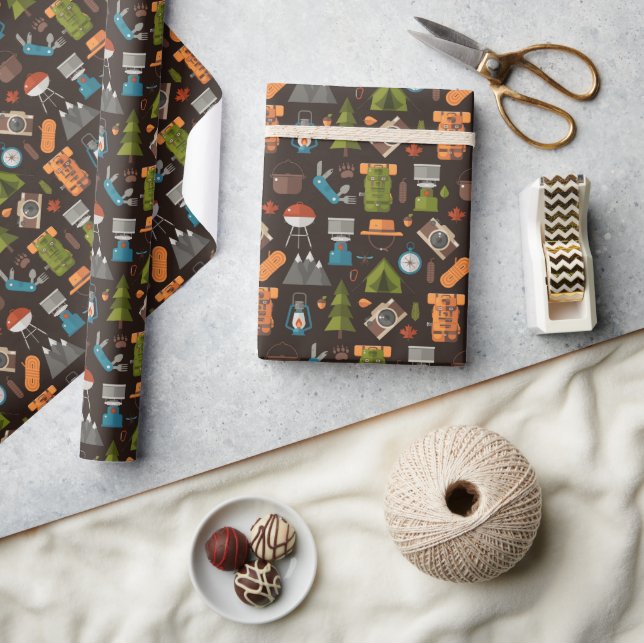 Backpack Tent Bushcraft Camping Pattern 2 Wrapping Paper (Crafts)