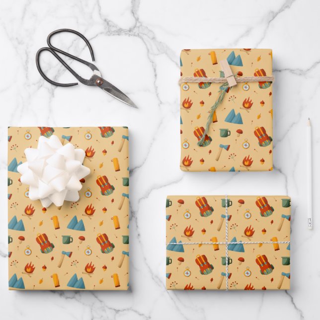 Backpack Tent Bushcraft Camping Pattern 4 Wrapping Paper Sheet (Front)