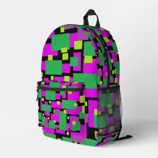 Backpack With Geometric Art Magenta Green Black