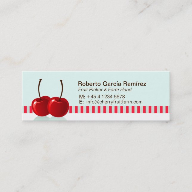 Backpacker fruit picker skinny business card (Front)