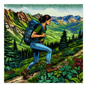 Backpacking Girl Hiking the Trail Poster