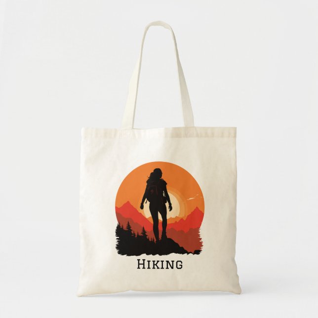 Backpacking Hiking at Sunset Design Tote Bag (Front)