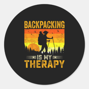Backpacking is therapy - retro outdoor camping classic round sticker