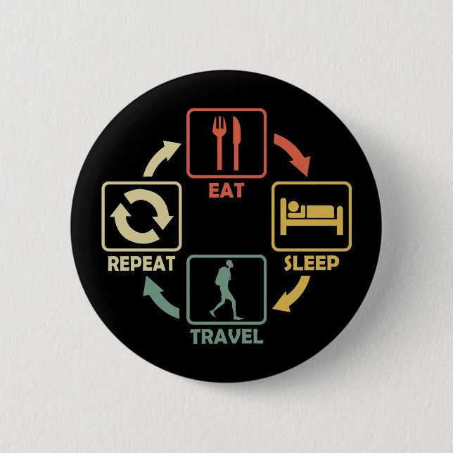 Backpacking Trip Backpacker Eat Sleep Funny 6 Cm Round Badge (Front)