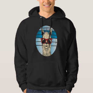 Backprint alpaca or llama in retro look with sungl hoodie