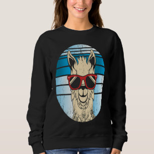 Backprint alpaca or llama in retro look with sungl sweatshirt