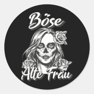 Backprint Evil Old Woman Black Humour And Older Classic Round Sticker