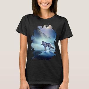 Backprint ice wolf in a winter landscape in the ar T-Shirt