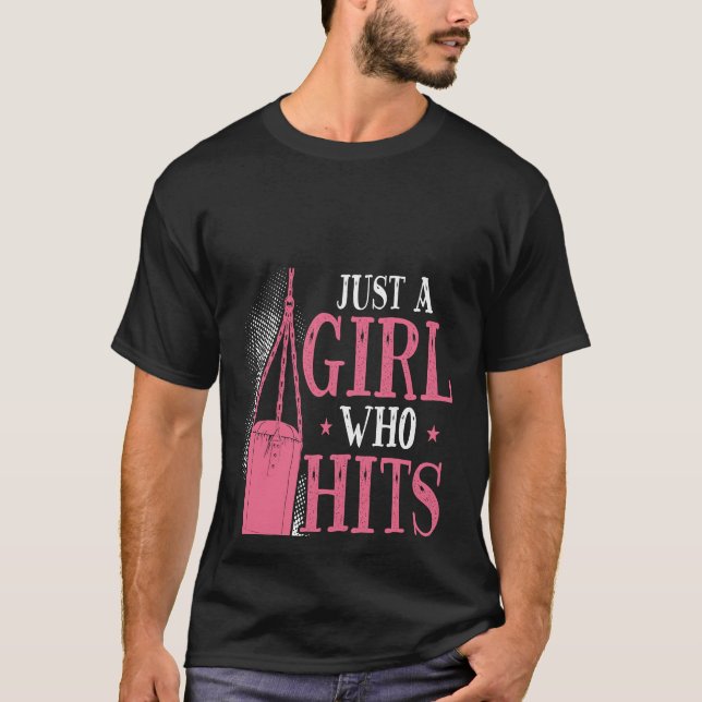 Backprint Just A Girl Who Hits Things Woman Boxing T-Shirt (Front)