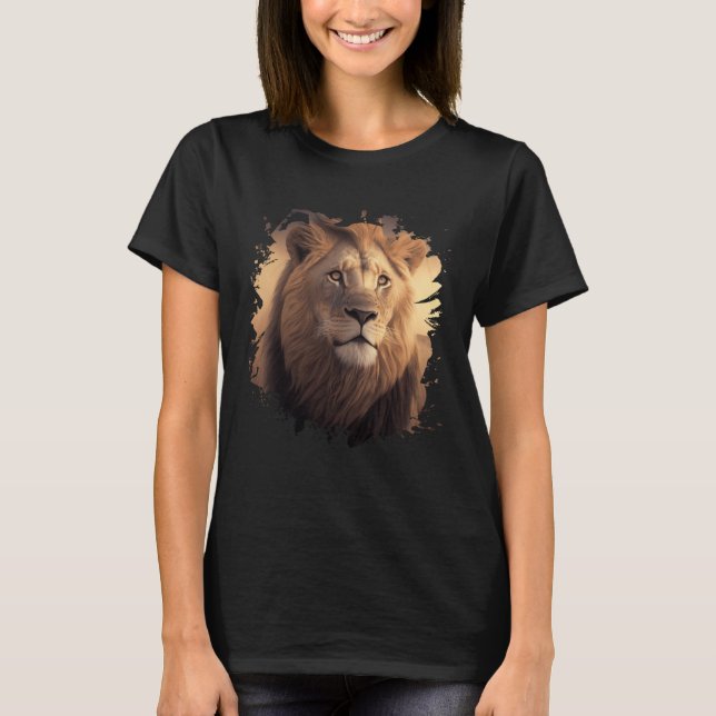 Backprint Majestic lion in the African savanna T-Shirt (Front)