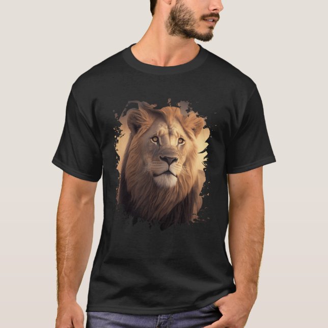 Backprint Majestic lion in the African savanna T-Shirt (Front)