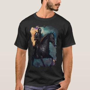 Backprint Scary menacing knight on a horse T-Shirt