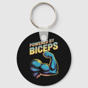 Backprinted Funny Gym Humour Biceps Gains Powered Key Ring