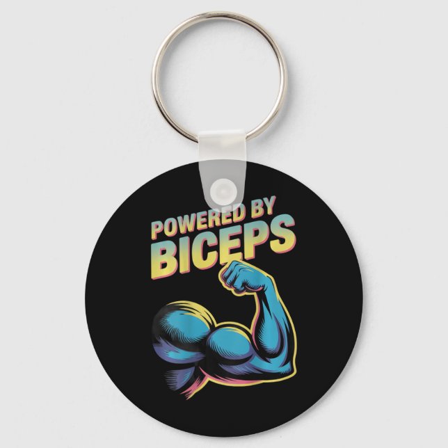 Backprinted Funny Gym Humour Biceps Gains Powered  Key Ring (Front)