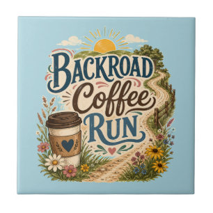 Backroad Coffee Run Country Folk Sunrise Ceramic Tile