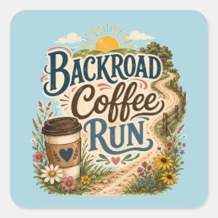 Backroad Coffee Run Country Folk Sunrise Square Sticker