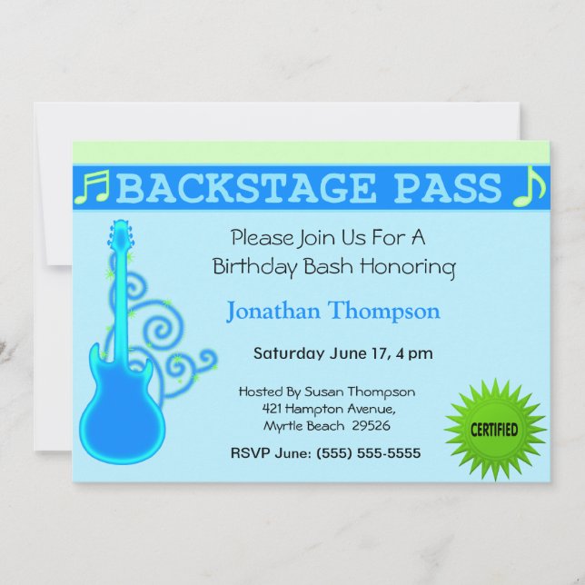 Backstage Pass Birthday Invitation (Front)