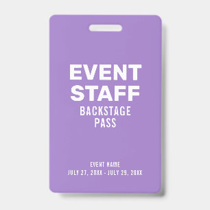 Backstage Pass Event Staff Purple ID Badge