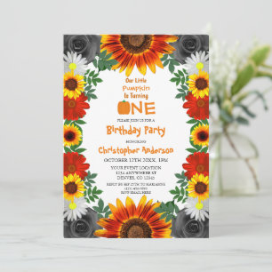 Backyard Autumn Floral Little Pumpkin Birthday Invitation