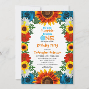 Backyard Autumn Floral Little Pumpkin Birthday Invitation