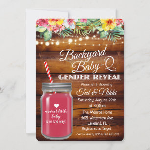 Backyard Baby Q Mason Jar Gender Reveal Invitation