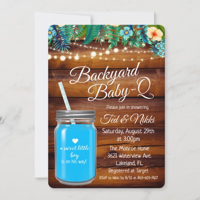 Backyard Baby Q Mason Jar Invitation (Front)
