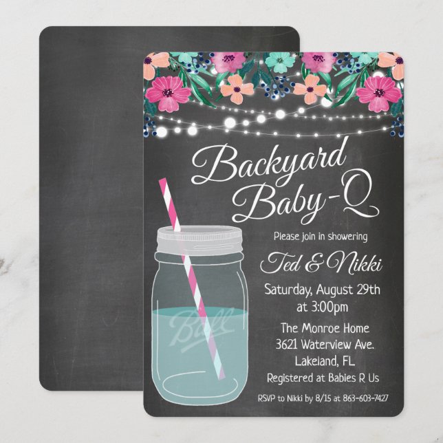 Backyard Baby Q Mason Jar Invitation (Front/Back)