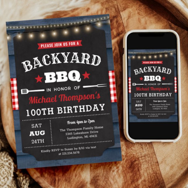 Backyard Barbecue 100th Birthday Invitation (Backyard Barbecue 100th Birthday Invitation)