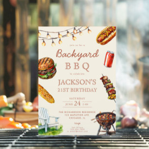 Backyard Barbecue BBQ summer birthday party Invitation