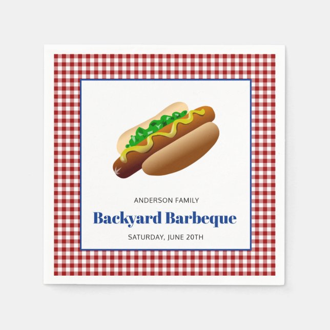 Backyard Barbeque Hot Dogs Red Chequered Napkin (Front)