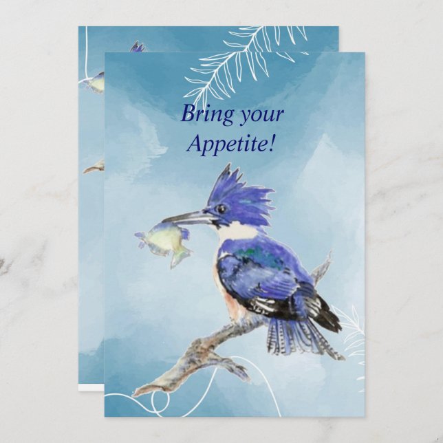 Backyard Barbeque Kingfisher Bird Party Invite (Front/Back)