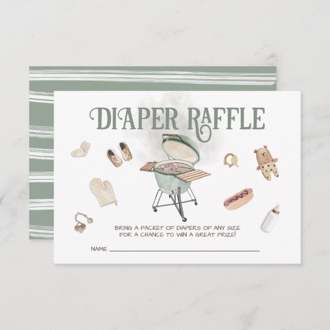 Backyard BBQ Baby-Q Baby Diaper Raffle Invitation (Front/Back)