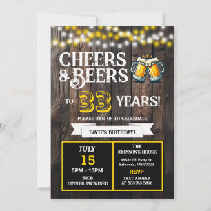 Backyard BBQ Birthday Cheers and Beers to 33 Years Invitation