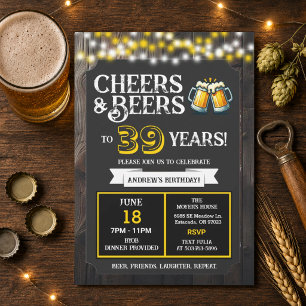 Backyard BBQ Birthday Cheers and Beers to 39 Years Invitation