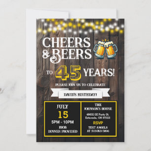 Backyard BBQ Birthday Cheers and Beers to 45 Years Invitation