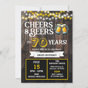 Backyard BBQ Birthday Cheers and Beers to 70 Years Invitation