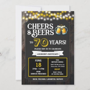Backyard BBQ Birthday Cheers and Beers to 70 Years Invitation