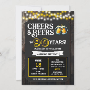 Backyard BBQ Birthday Cheers and Beers to 90 Years Invitation