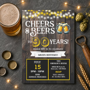 Backyard BBQ Birthday Cheers and Beers to 90 Years Invitation