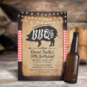 Backyard BBQ Birthday Party Rustic String Lights Invitation