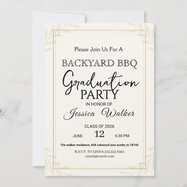 Backyard BBQ Graduation Party Invitation (Front)