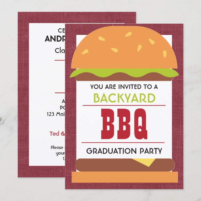 Backyard BBQ Graduation Party Invitation (Front/Back)
