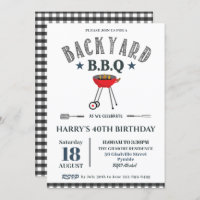 Backyard BBQ Male Birthday Black Gingham