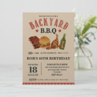 Backyard BBQ Male Birthday Red Gingham Craft Invit