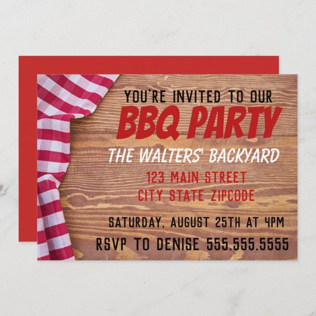 Backyard BBQ Party Picnic Table Invitation (Front/Back)
