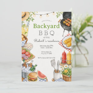Backyard BBQ Party Summer Picnic Family Invitation