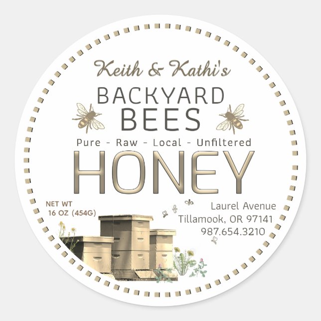 Backyard Bees Hives and Little Bees Garden Classic Round Sticker (Front)