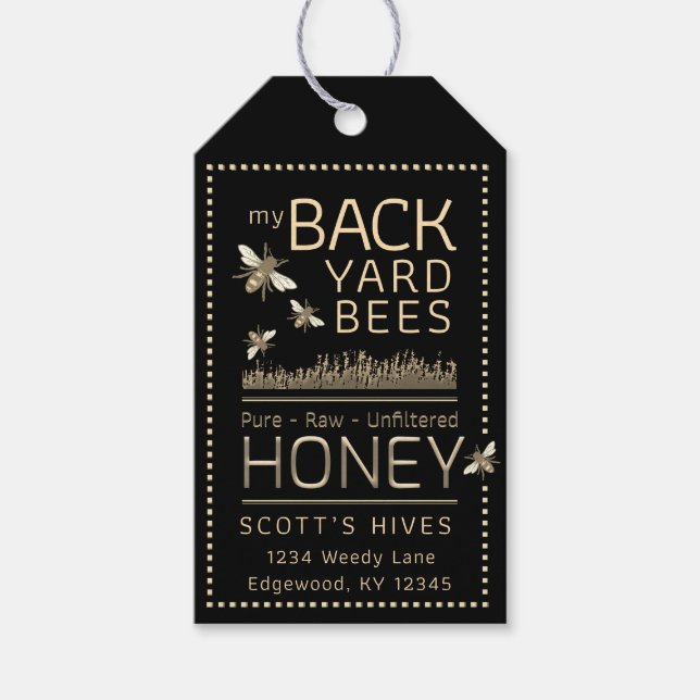 Backyard Bees Honey Jar Neck Tag Black  (Front)