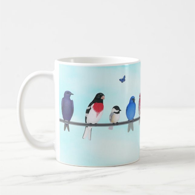 backyard birds clothesline 1 coffee mug (Left)